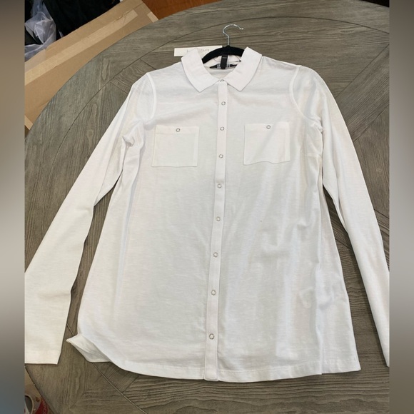 Long Tall Sally Button Down Shirt Cutaway Collar with 2-Chest Pocket Long Sleeve - Picture 4 of 5